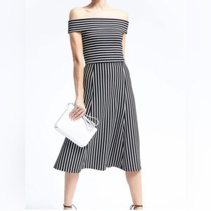 Banana Republic Black + White Striped Midi Dress
